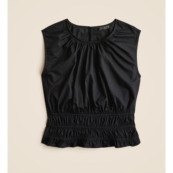 J.Crew Hyacinth Top Cotton Poplin Smocked Cinched Waist Classic Black Small NWT - Picture 1 of 9